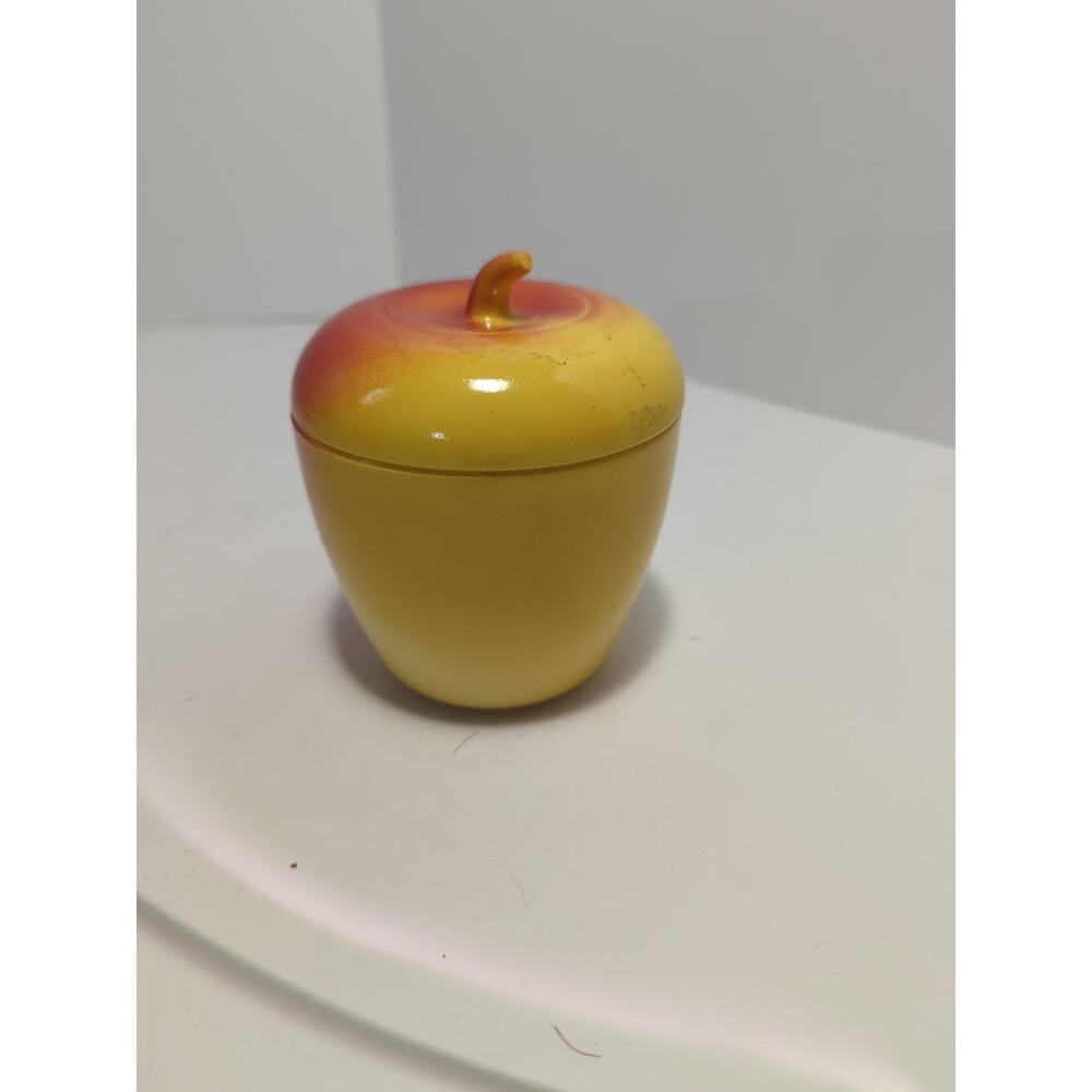 Hazel Atlas Apple Milk Glass Covered Sugar Bowl Jam Jar Red Yellow 4"H Vintage - Picture 3 of 9